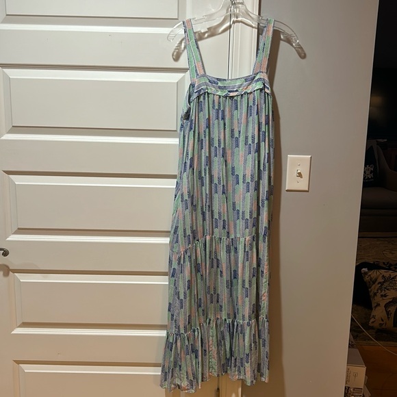 Lemlem Gigi Silk Herringbone Sweepy Tiered Maxi Dress Size Medium - Picture 2 of 5